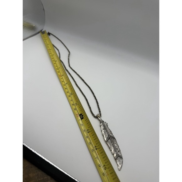 Pascale Monvoisin Sterling Silver Feather Pendant Pyrite Beaded Necklace Boho - Picture 3 of 7